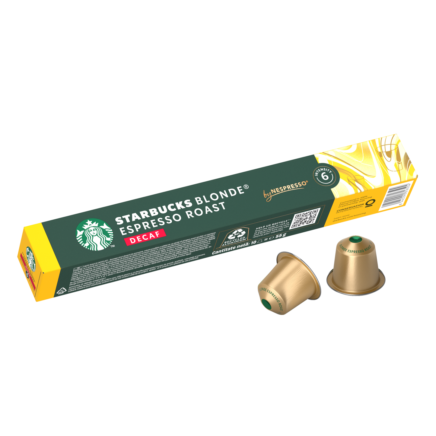 STARBUCKS Blonde Espresso Roast Decaf, 10 бр. кафе капсули за NESPRESSO кафемашини