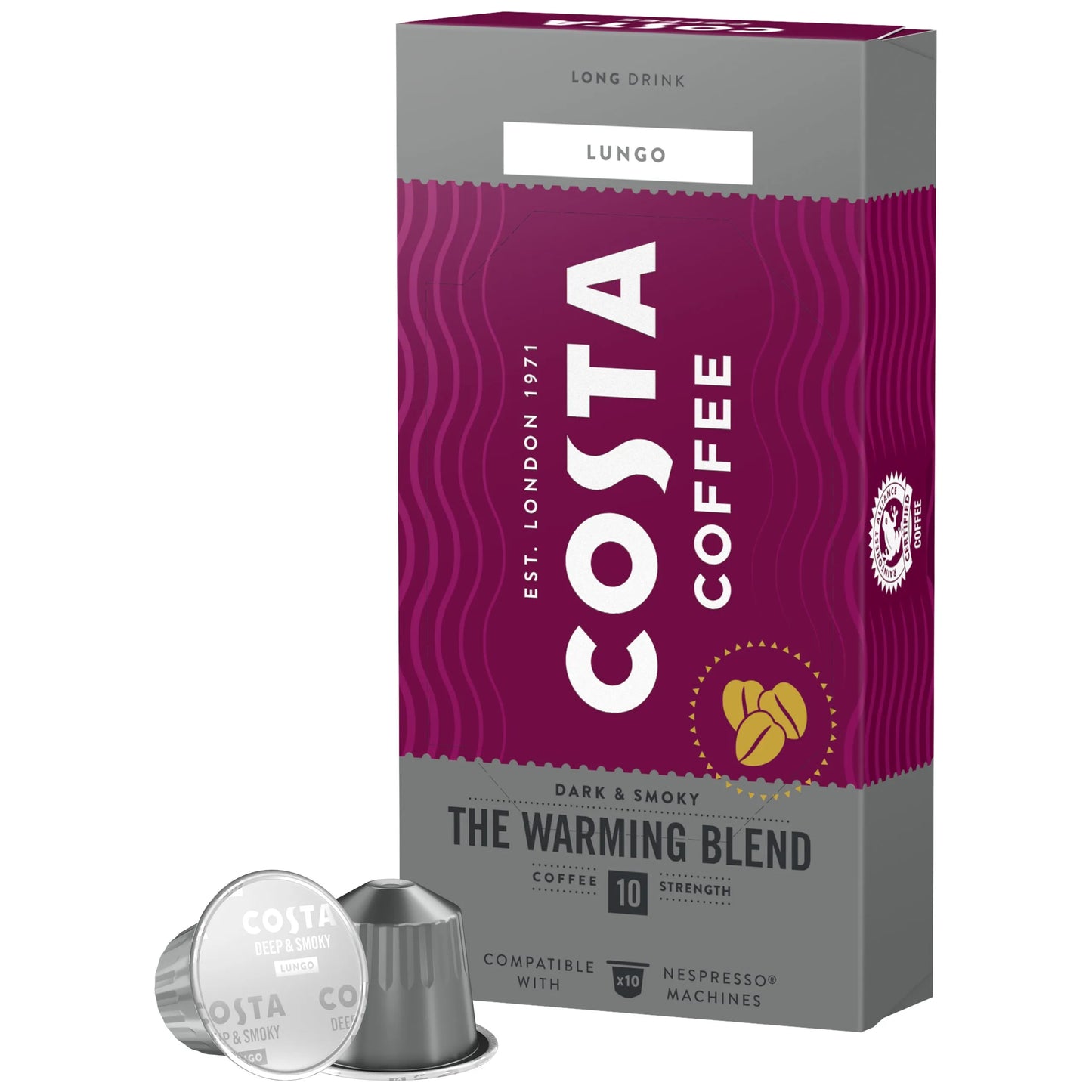 Costa Coffee Warming Blend Lungo capsule pentru aparatele Nespresso, 10 buc.
