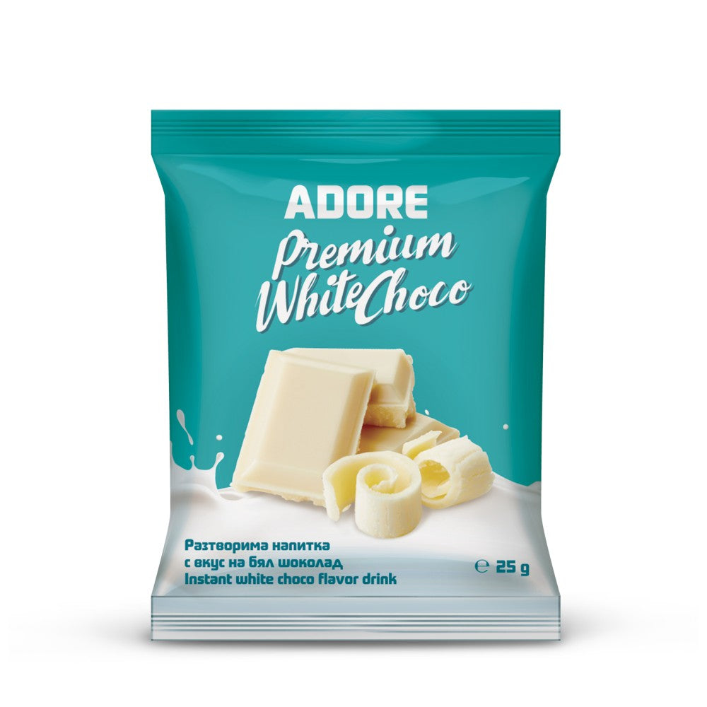Adore Premium White Choco – бял шоколад 25 г, кутия 10 бр.