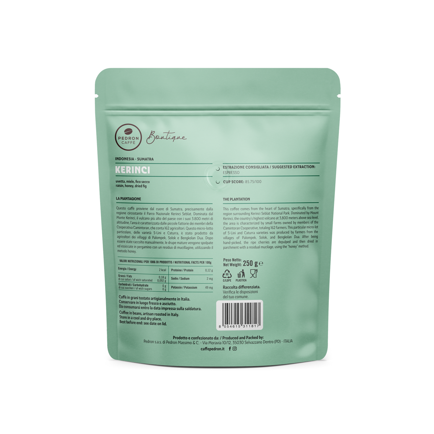 Indonesia-Sumatra Kerinci, Pedron Specialty Coffee, 250 гр кафе на зърна