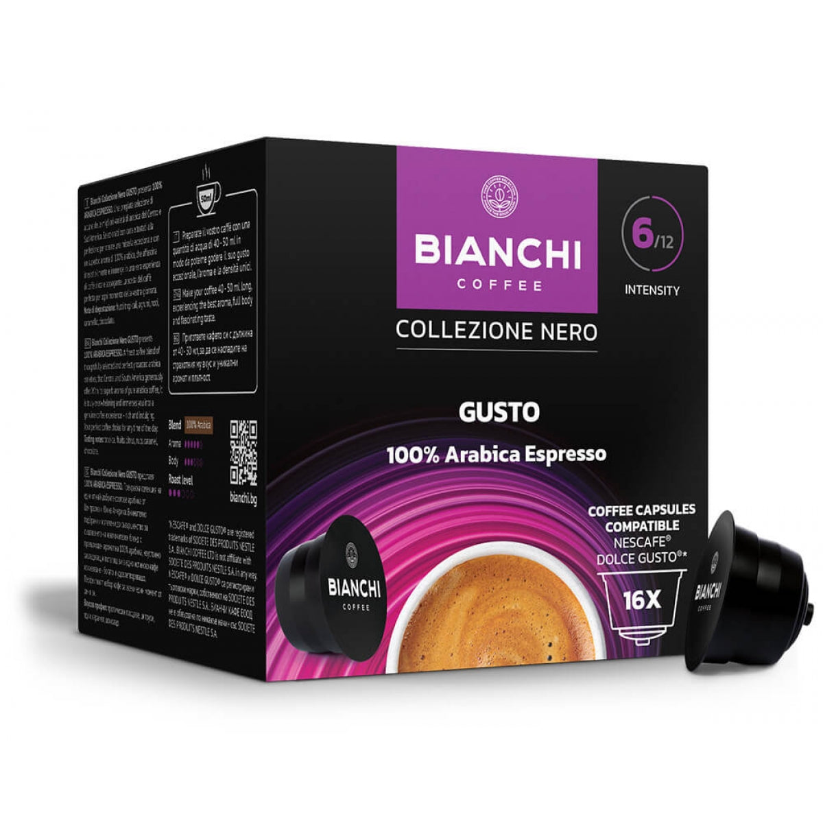 Capsule de cafea Bianchi Collezione Nero Gusto pentru aparatele de cafea Dolce Gusto, 16 buc