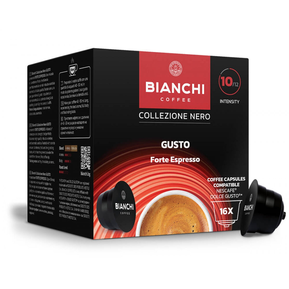 Capsule de cafea espresso Bianchi Collezione Nero Gusto Forte pentru aparatele de cafea Dolce Gusto, 16 buc