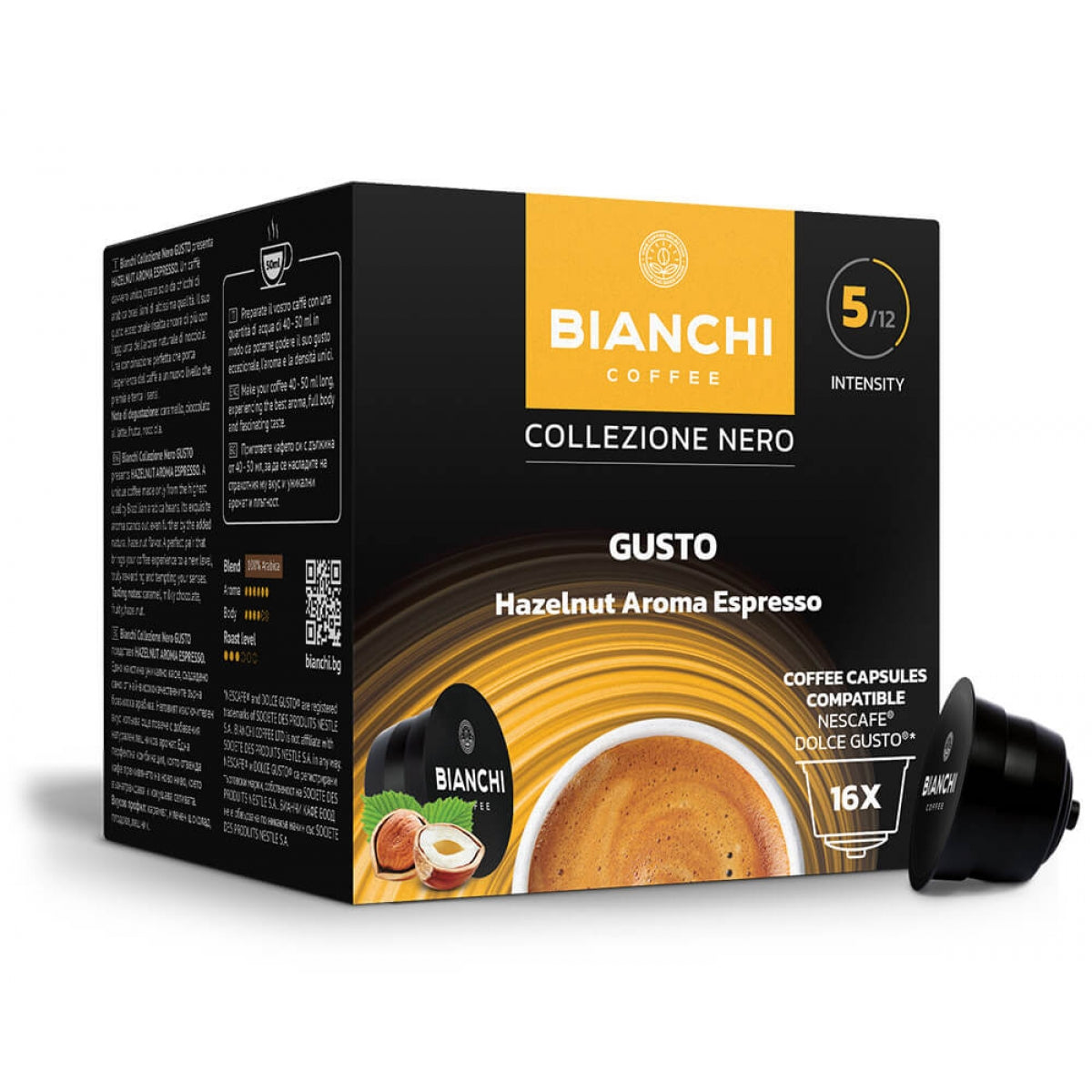 Capsule de cafea Bianchi Collezione Nero Gusto Aroma de alune pentru aparatele de cafea Dolce Gusto, 16 buc.