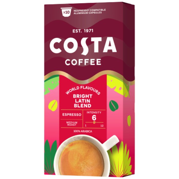 Costa Coffee Bright Latin Blend кафе капсули за Nespresso кафемашини, 10 броя