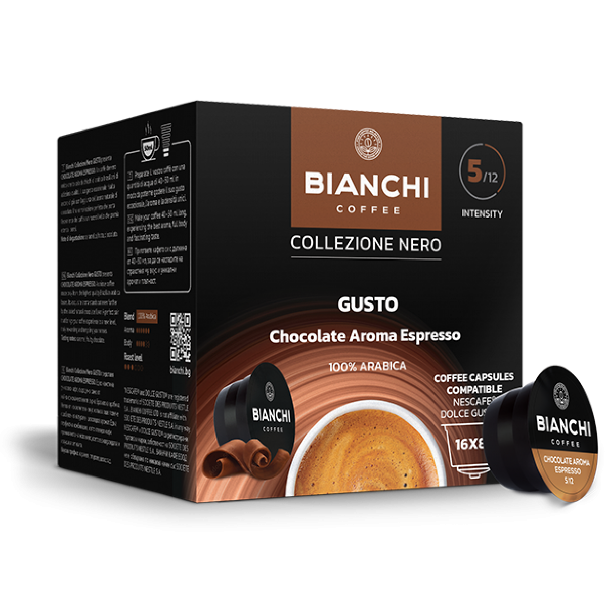 Bianchi Collezione Nero Gusto Choco Aroma кафе капсули за Dolce Gusto кафемашини, 16 бр