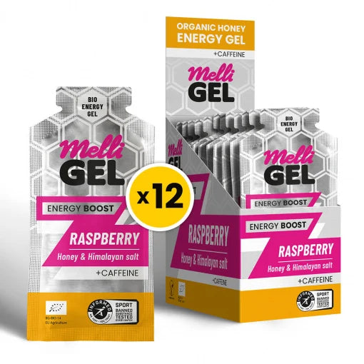 MelliGEL Originals Енергиен гел с мед Raspberry +кофеин 12 броя в опаковка